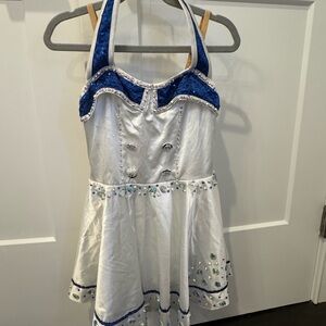 Weissman Custom White, Silver and Royal Blue dance costume.